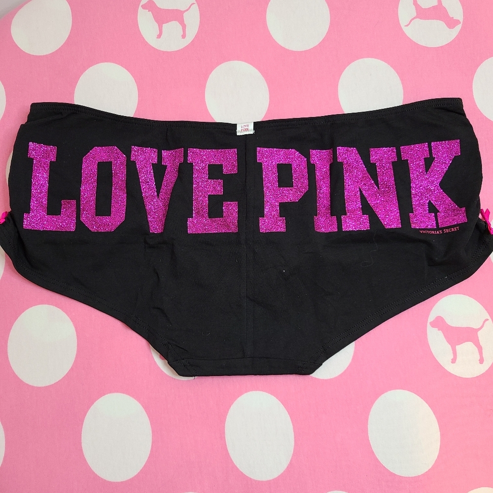 Rare VTG VS PINK Glitter Graphic Cotton Low Rise Boyshort Panty Size Lg